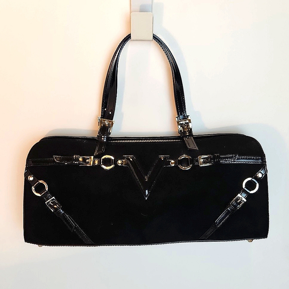 VIA SPIGA Black Suede+Patent Leather purse/bag